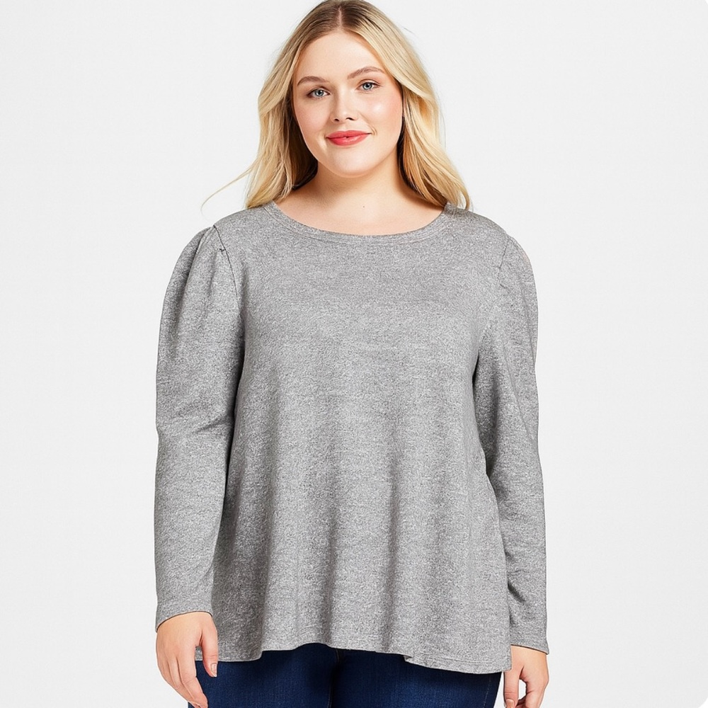 Les Serein Metallic Gray Puff Sleeve Sweater Top 2X NWT